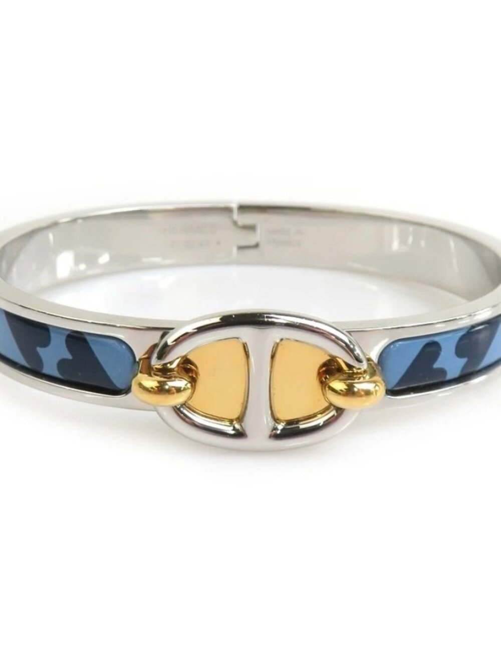 Auth HERMES Mini Clic Chaine D'Ancre Bangle Bracelet Silver/Blue/Gold - e61794g
